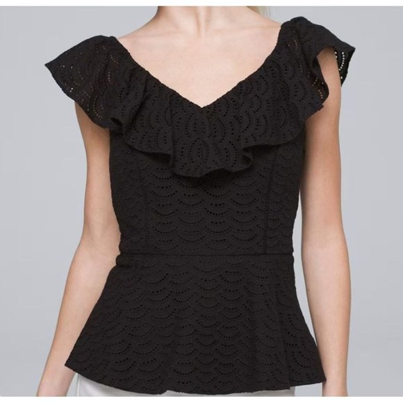 WHITE HOUSE BLACK MARKET eyelet ruffle tank in black size 6 - Picture 6 of 7